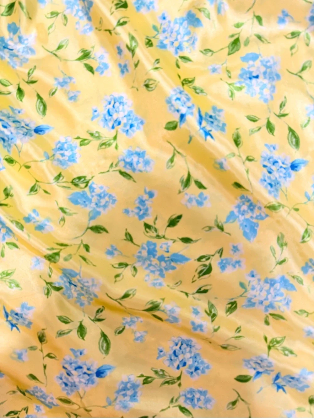 Yellow Satin Slip Dress with Blue Floral Print - Picture 2 of 2